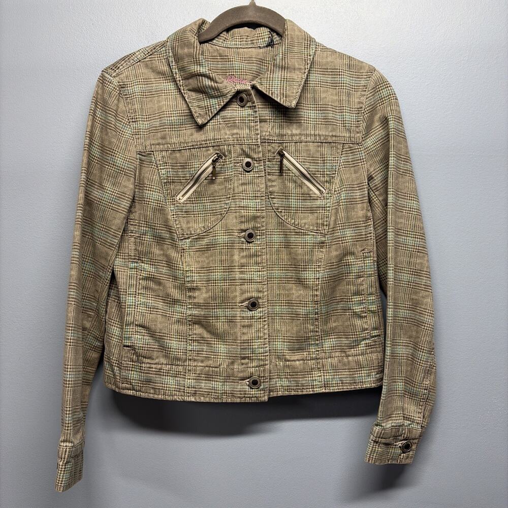 Vintage 90s Caribbean Joe Plaid Jacket Tan Indie Y2K Casual Festival Layers